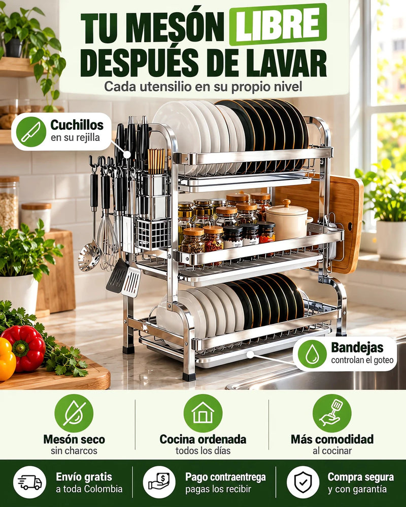 Three Tier Stainless Steel Dish Drying Rack