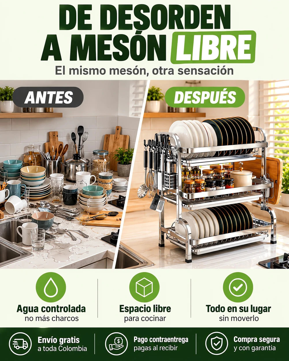 Three Tier Stainless Steel Dish Drying Rack